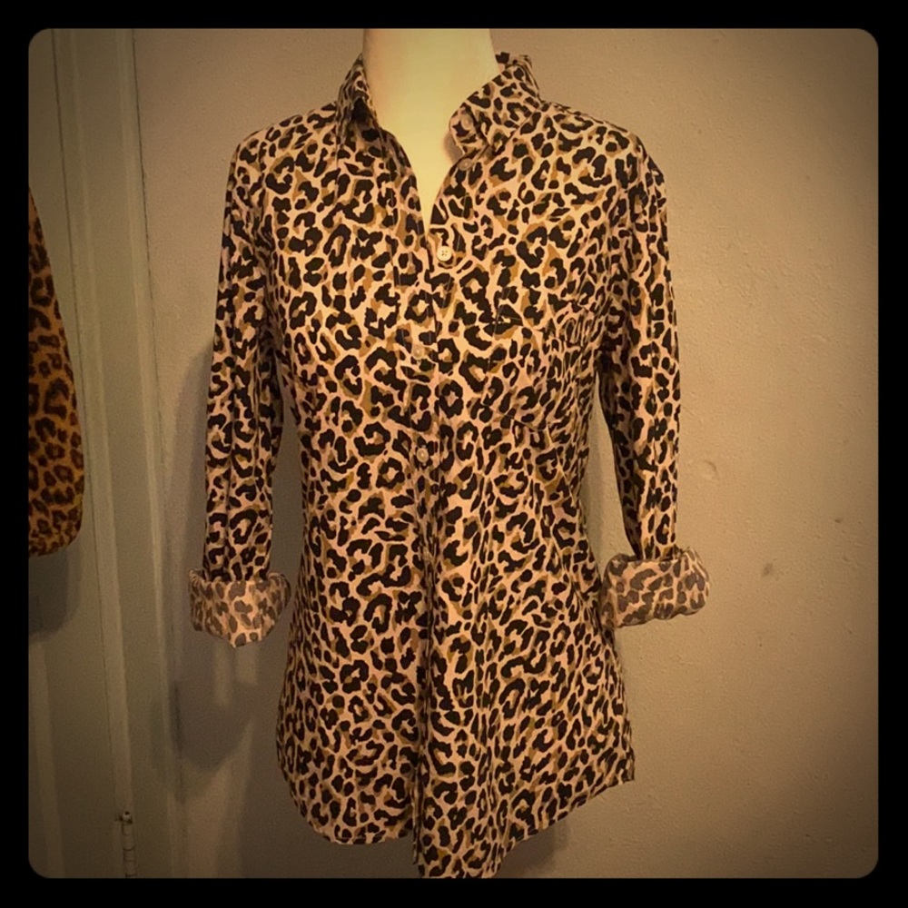 NWT! J.Crew LS Pink Leopard Button up, small